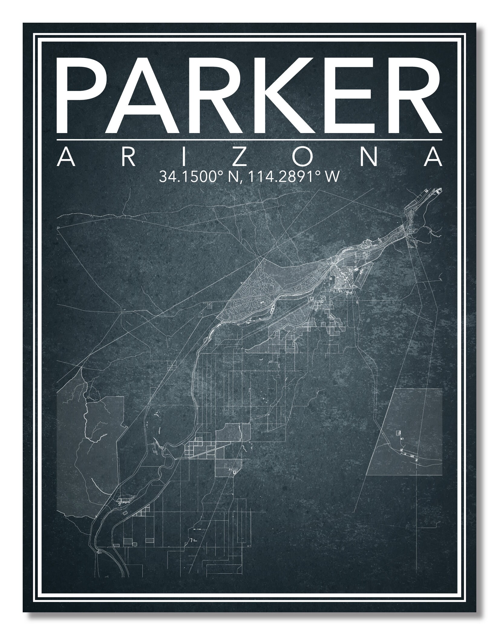 Wall Art Map Print of Parker Arizona Etsy