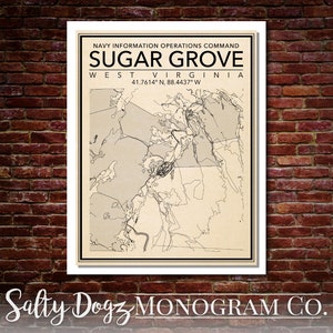 Wall Art Map Print of Navy Information Operations Command Sugar Grove, West Virginia!
