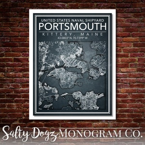 Wall Art Map Print of United States Naval Shipyard Portsmouth, Kittery, Maine!!