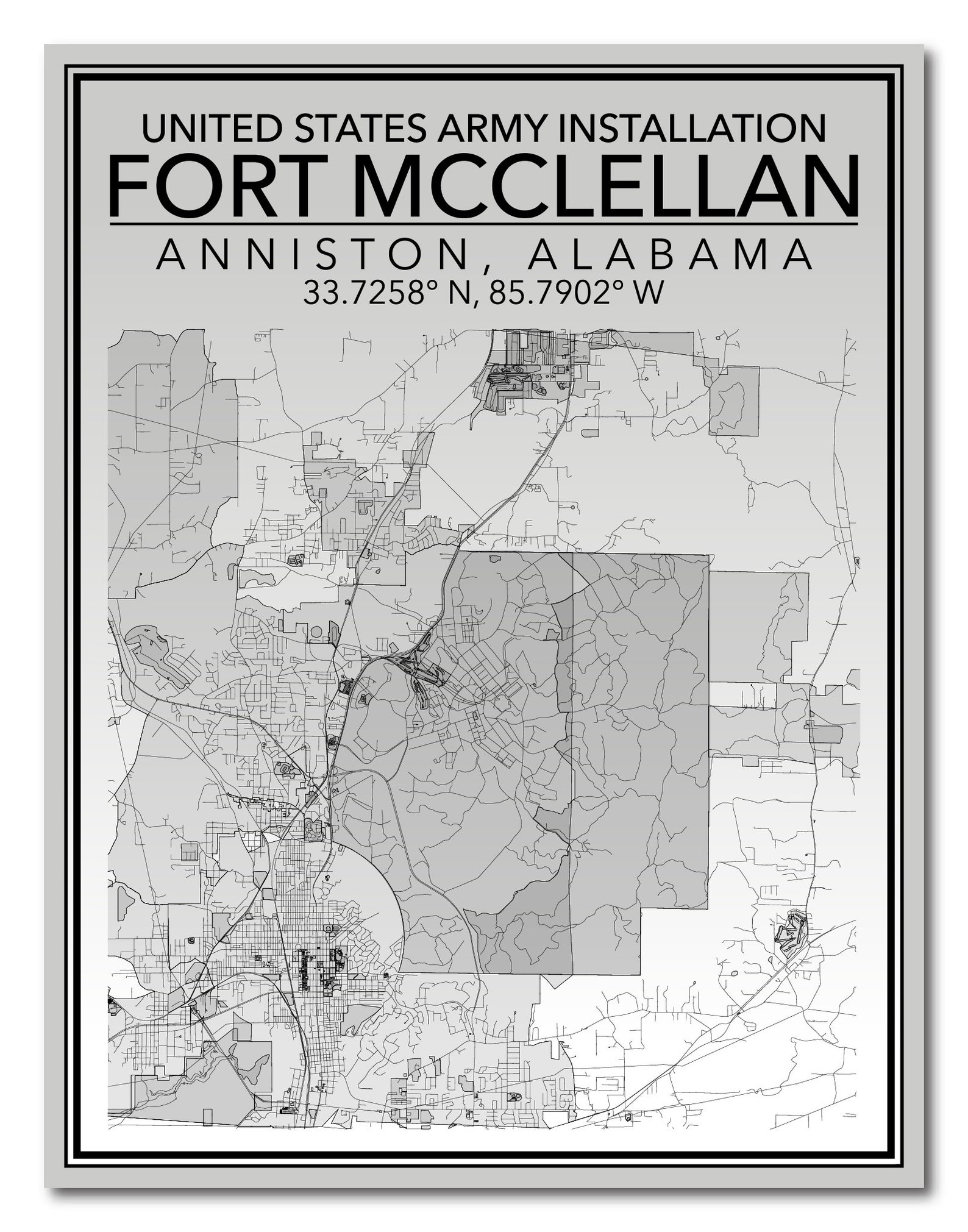 Wall Art Map Print of Fort Mcclellan Alabama United States Etsy