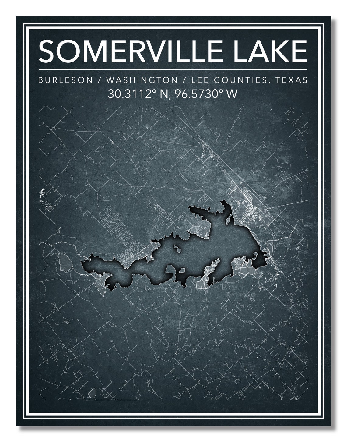 Wall Art Map Print of Somerville Lake Burleson County Texas Etsy