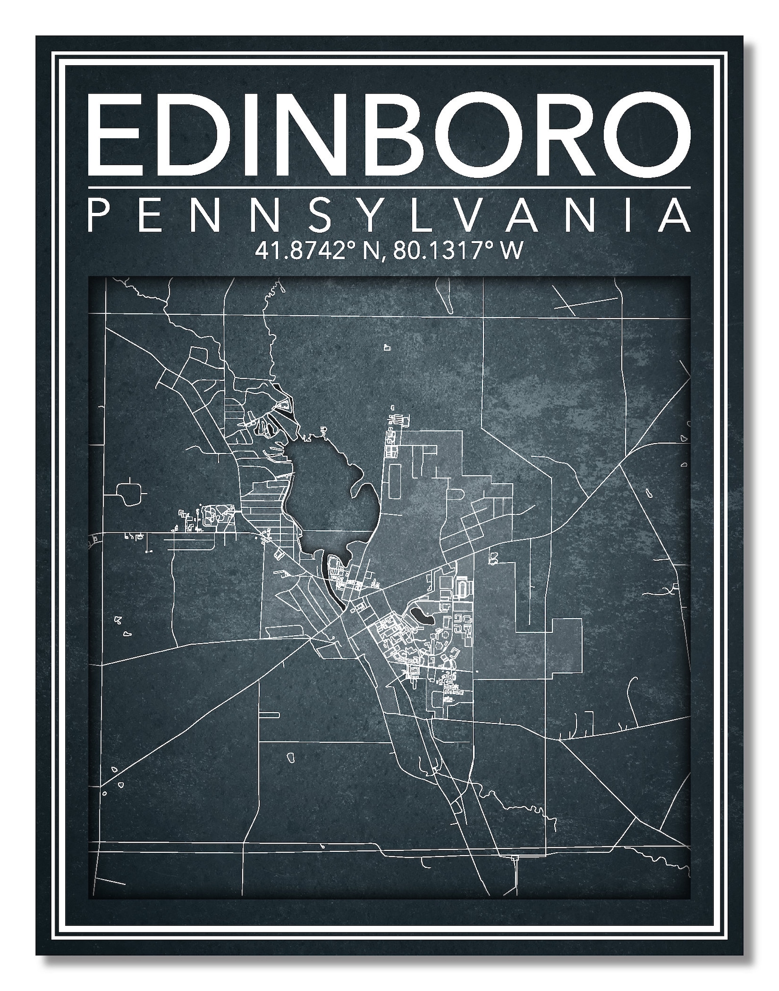 Wall Art Map Print of Edinboro Pennsylvania Etsy