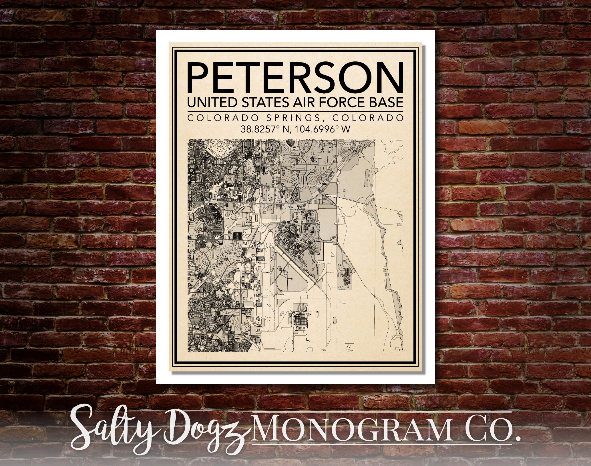 Wall Art Map of Peterson Air Force Base, Colorado Springs, El Paso County, Colorado, United States