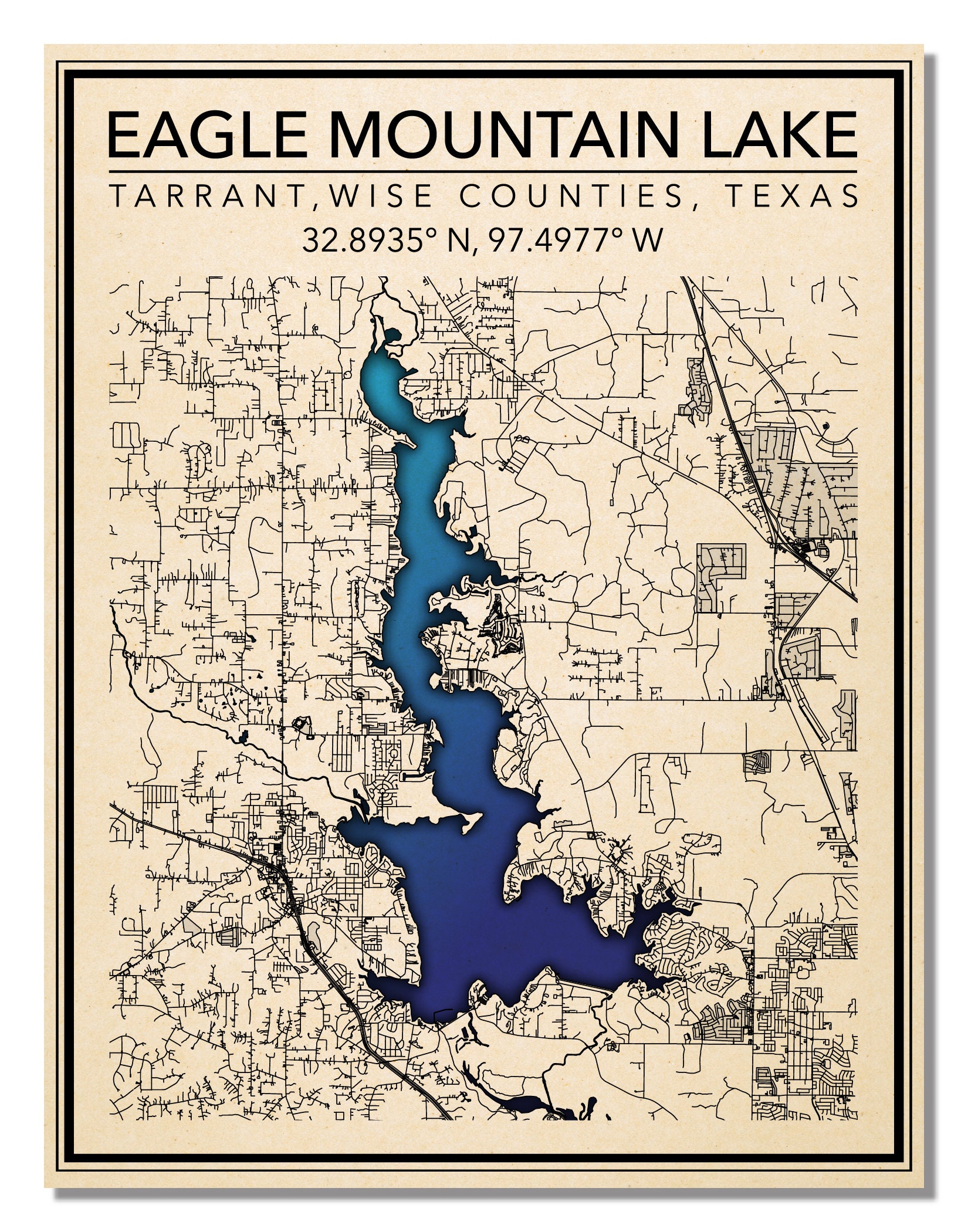 Eagle Mountain Lake Map Wall Art Map Print Of Eagle Mountain Lake Texas - Etsy Canada