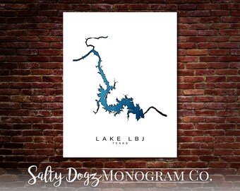 Wall Art Map Print of Lake Lyndon B. Johnson, Highland Haven, Burnet County, Texas!!!