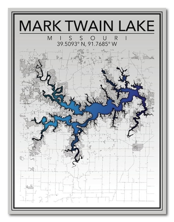 Mark Twain Lake Map Wall Art Map Print Of Mark Twain Lake Missouri | Etsy