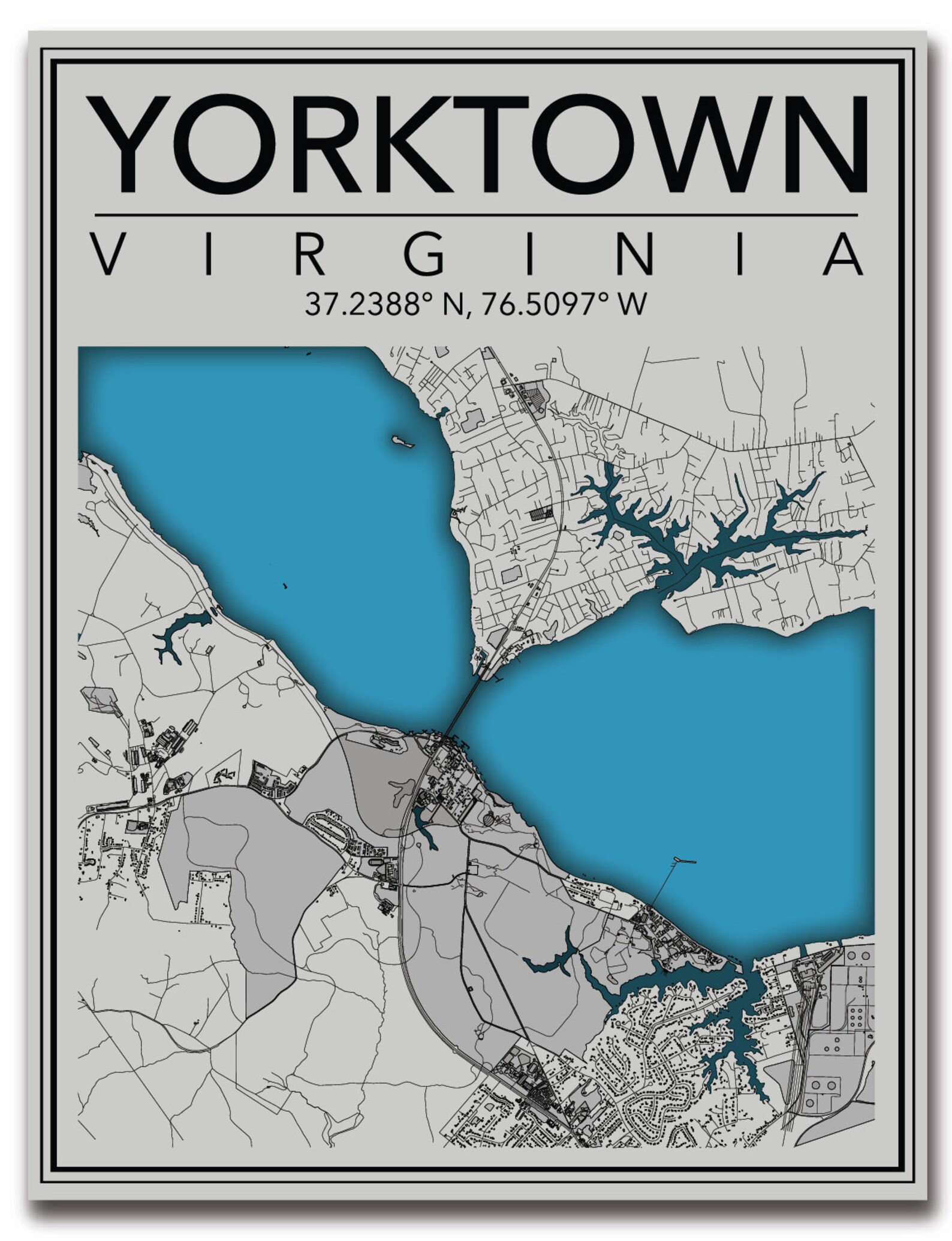 Wall Art Map Print Yorktown Virginia Etsy