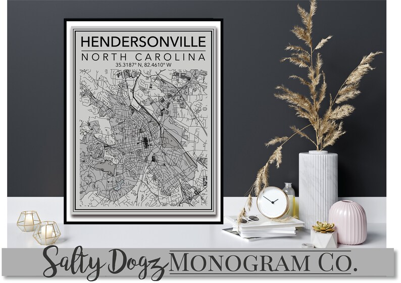 Wall Art Map Print Hendersonville NC Etsy