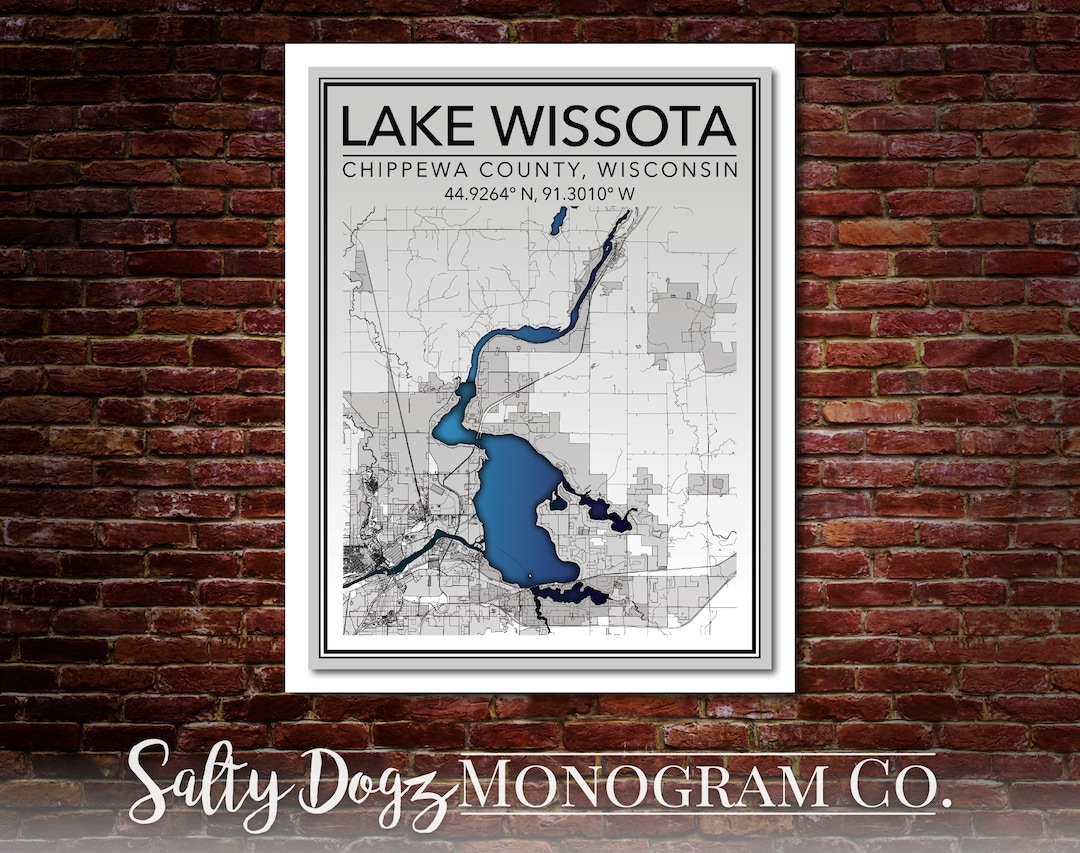 Wall Art Map Print of Lake Wissota, Town of Lafayette, Chippewa County