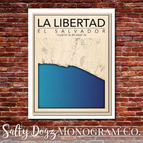 Wall Art Map Print of La Libertad, El Salvador!!!