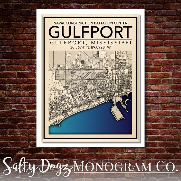 Wall Art Map Print of Naval Construction Battalion Center Gulfport, Gulfport, MS!