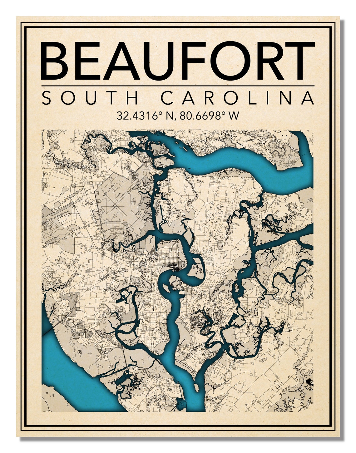 Wall Art Map of Beaufort South Carolina Etsy