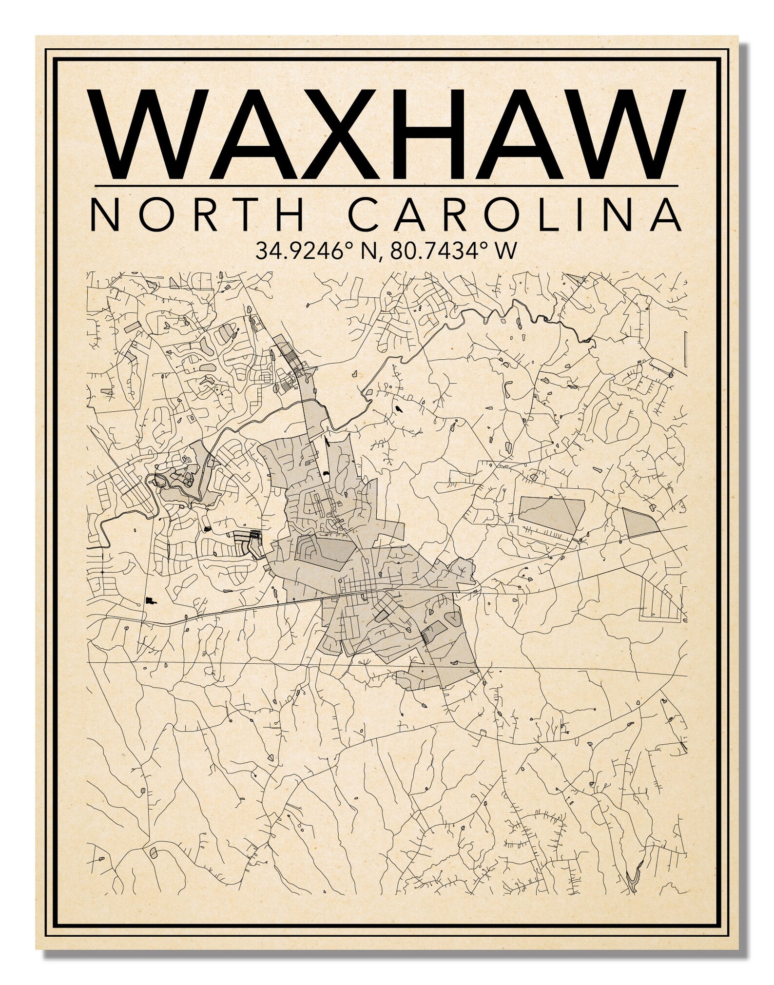 Wall Art Map Waxhaw North Carolina  Etsy