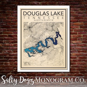 Wall Art Map Print of Douglas Lake, Dandridge, Jefferson County, Tennessee!!!