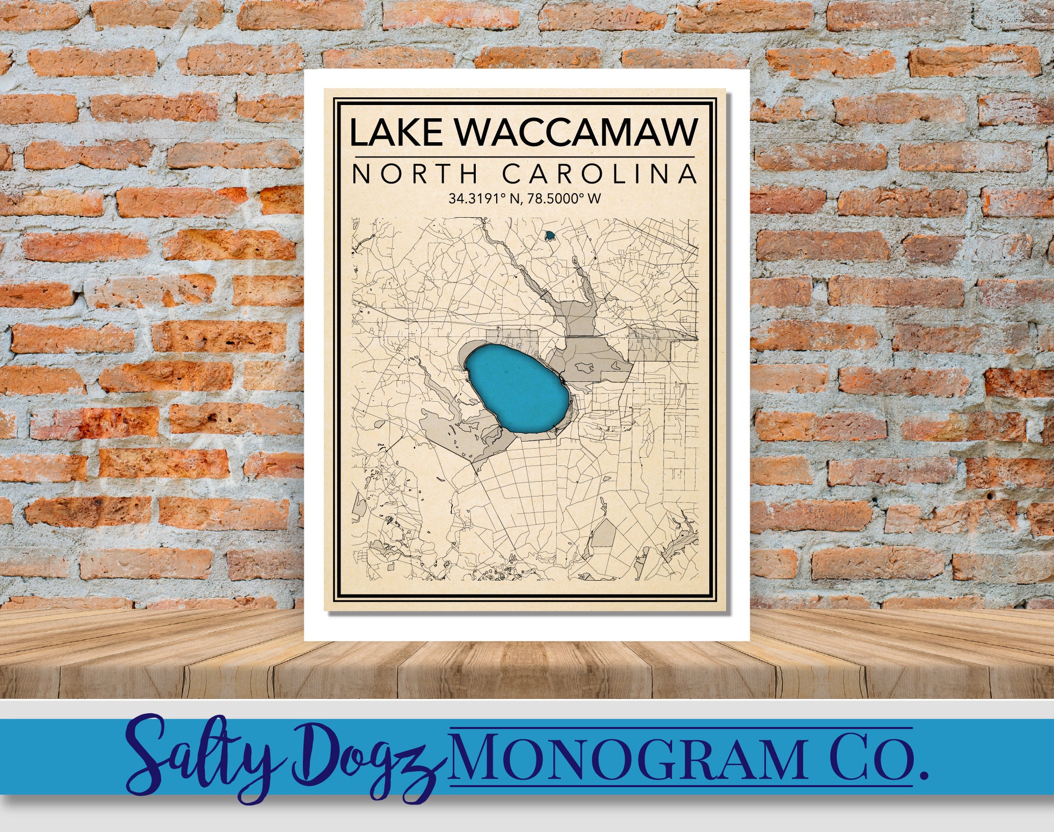 Wall Art Map Lake Waccamaw NC Etsy
