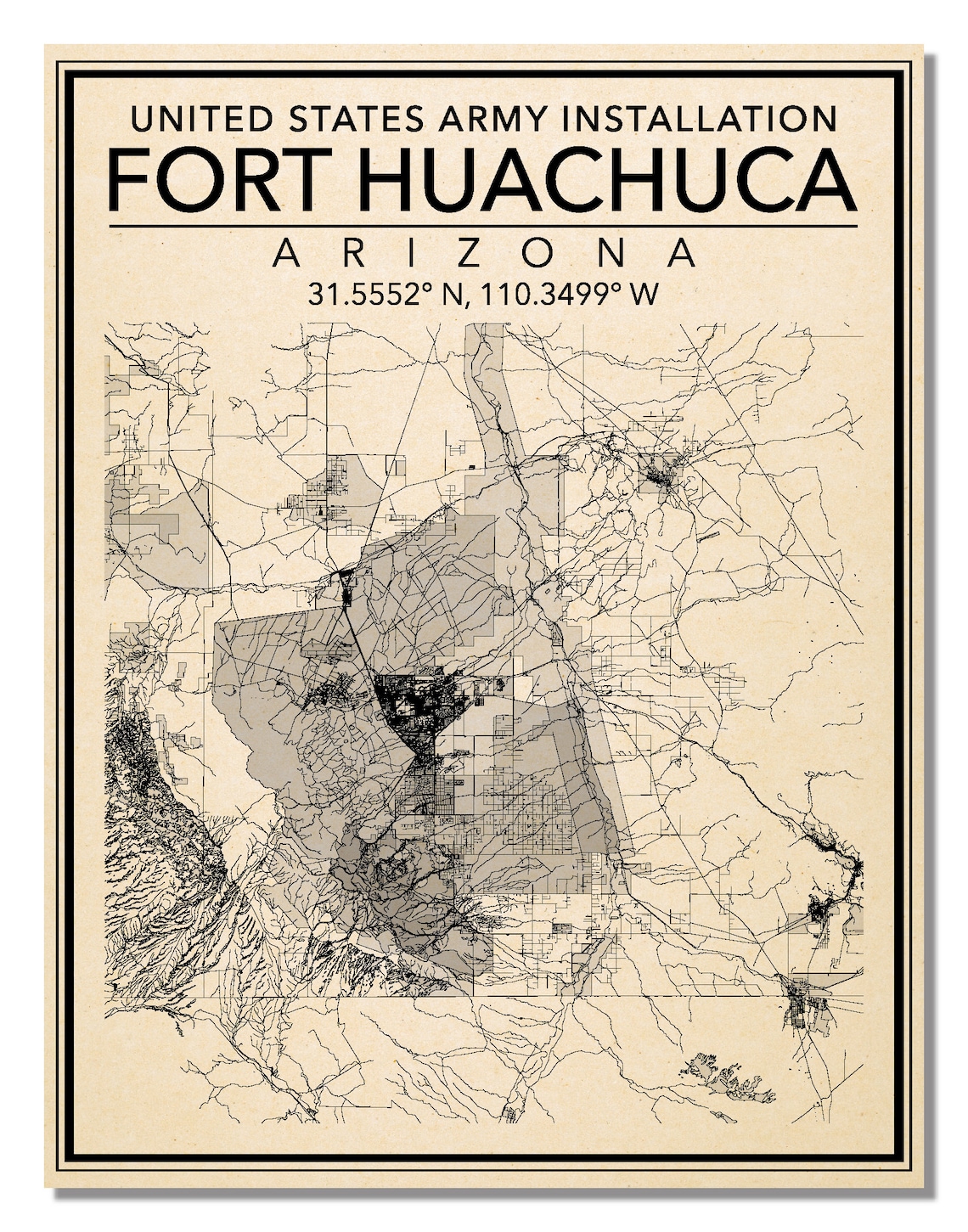 Wall Art Map Print of Army Base Fort Huachuca Arizona Etsy