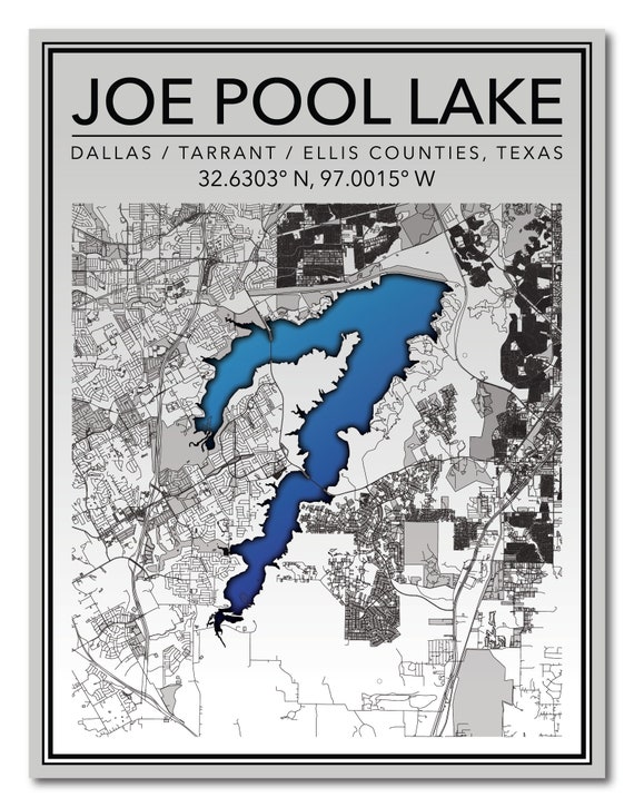 Joe Pool Lake Map Wall Art Map Print Of Joe Pool Lake Grand Prairie Dallas Etsy Ireland