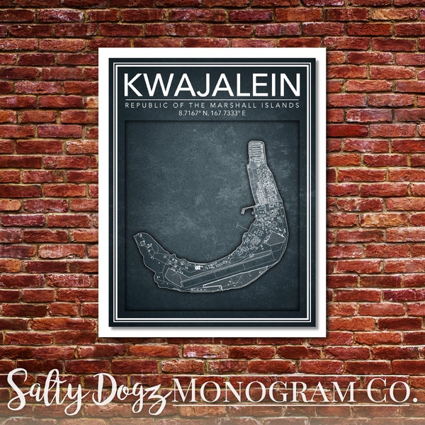 Wall Art Map Print Kwajalein Atoll, Republic of the Marshall Islands!!