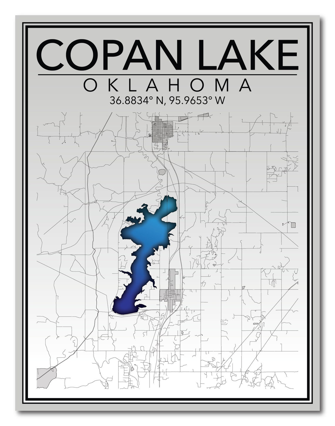 Wall Art Map Print of Copan Lake Oklahoma Etsy