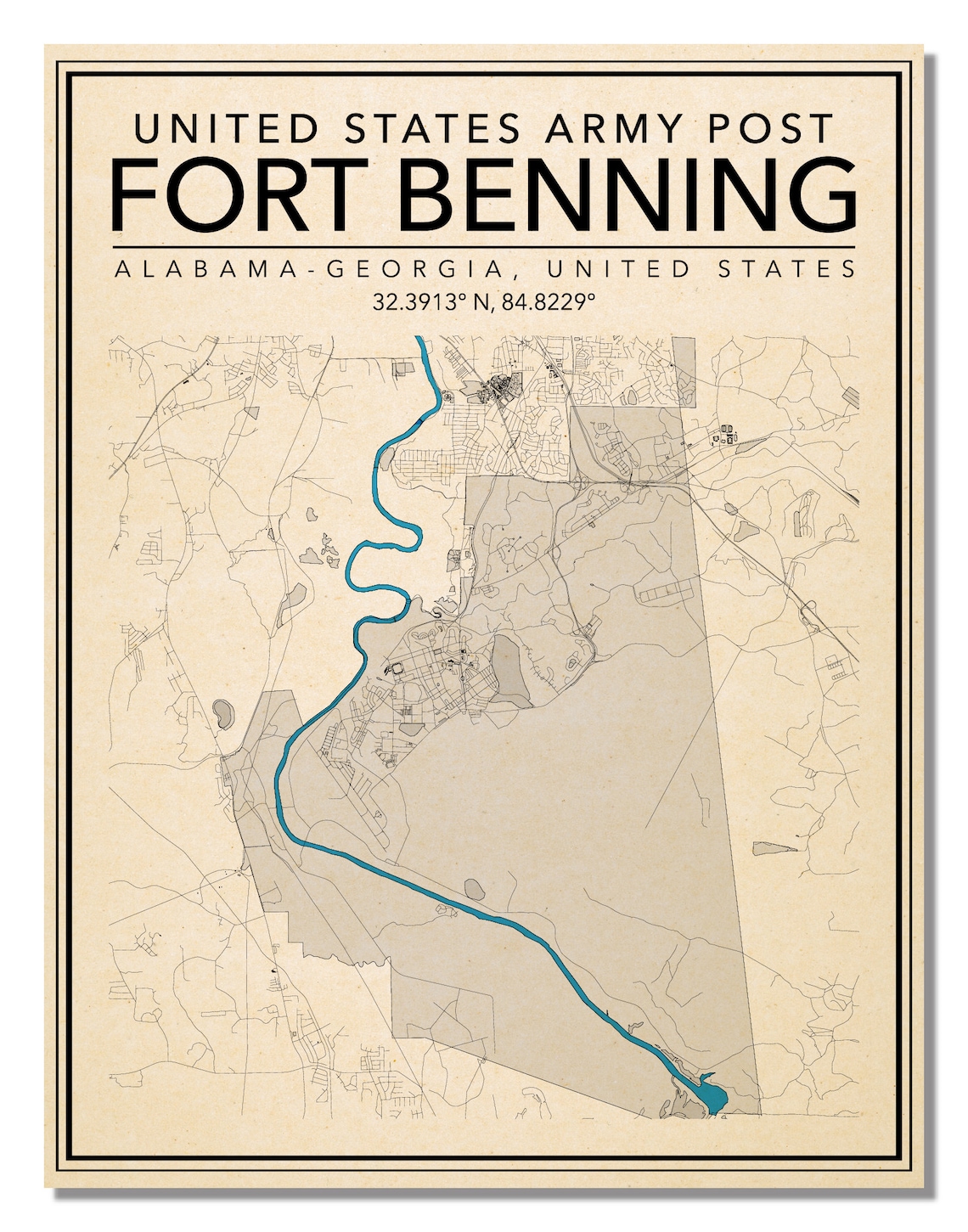 Wall Art Map United States Army Base Fort Benning Etsy