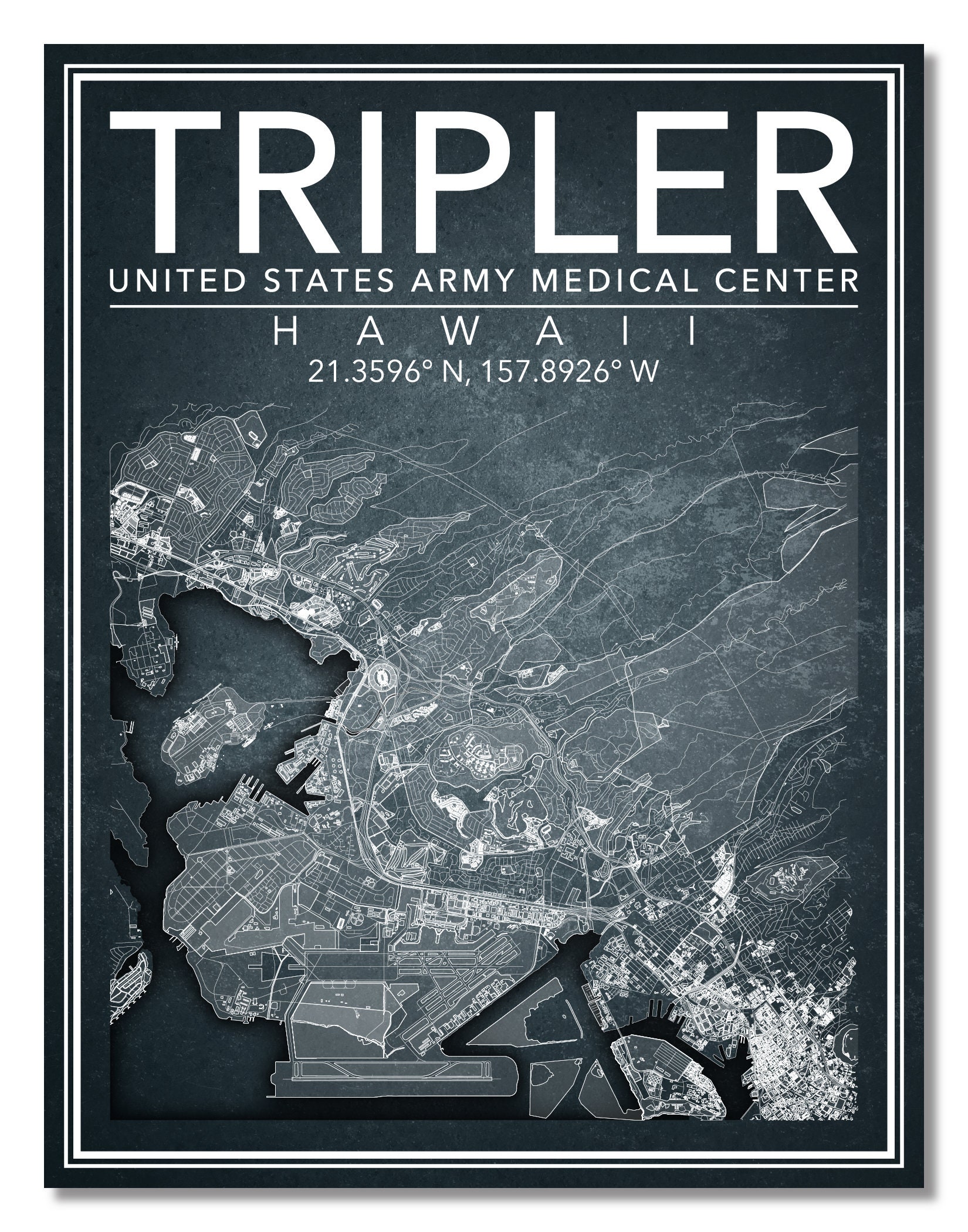 Wall Art Map Print of Tripler Army Medical Center Moanalua Etsy