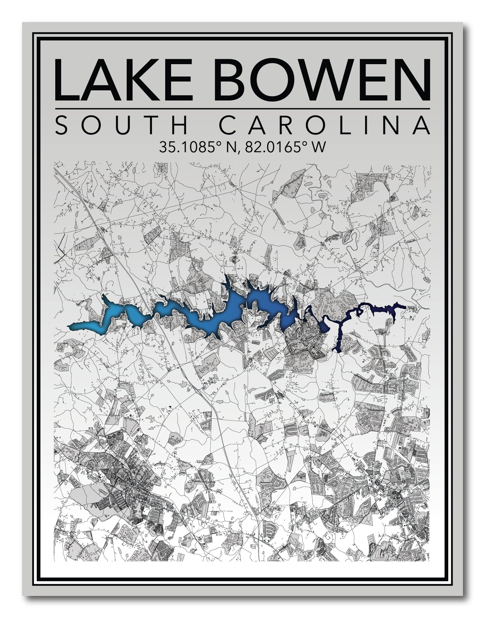 Wall Art Map Print of Lake Bowen South Carolina Etsy
