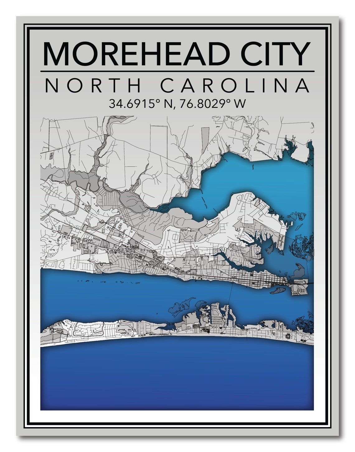 Wall Art Map Print Morehead City NC Etsy