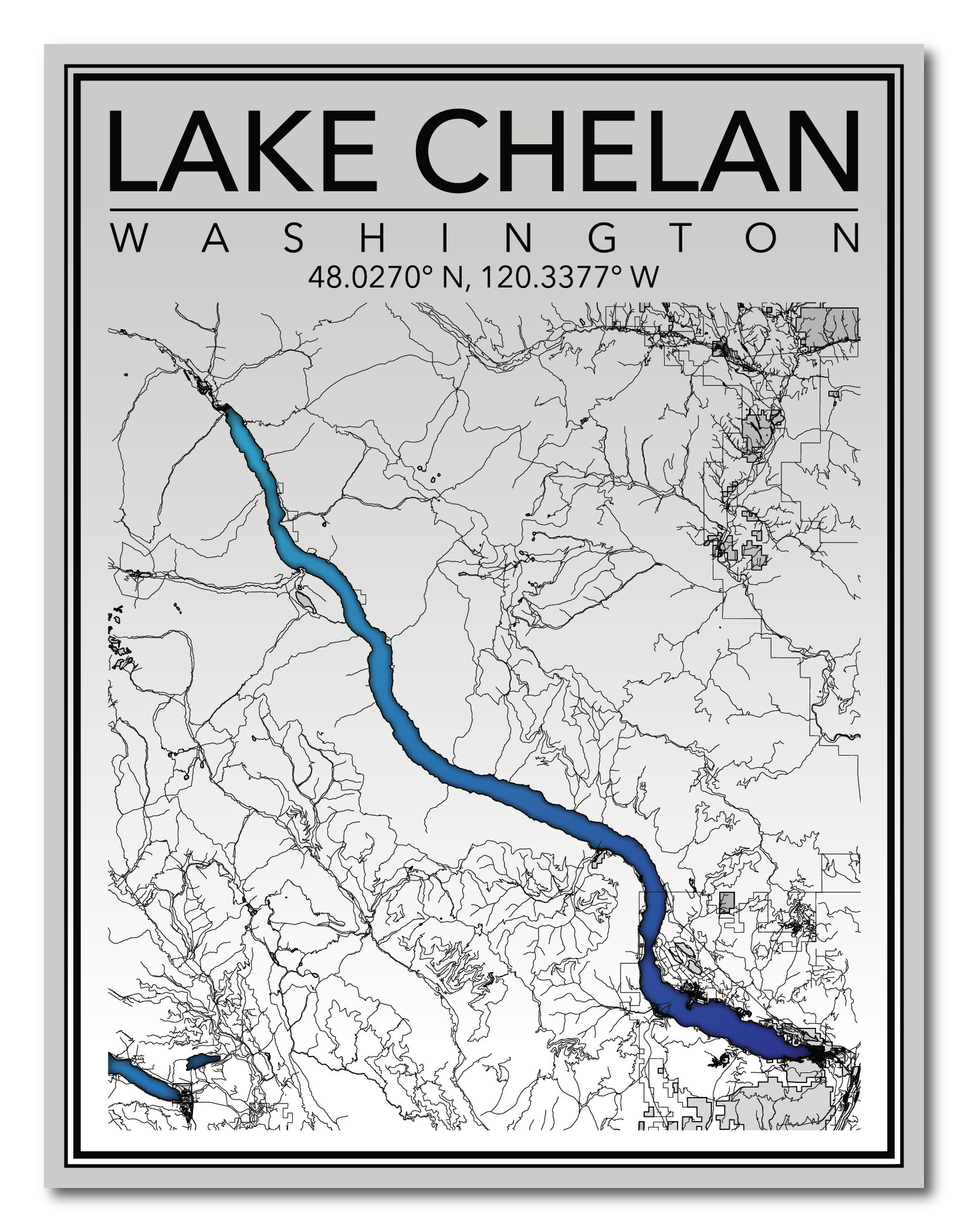 Wall Art Map Print of Lake Chelan Washington | Etsy
