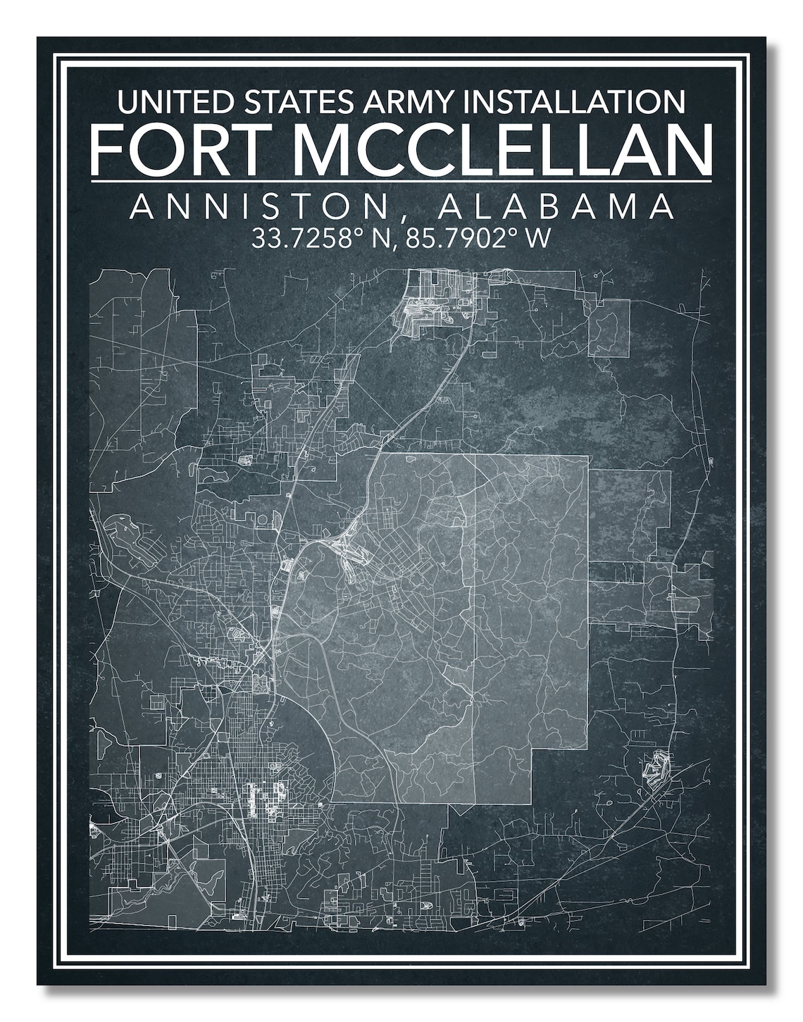 Wall Art Map Print of Fort Mcclellan Alabama United States Etsy