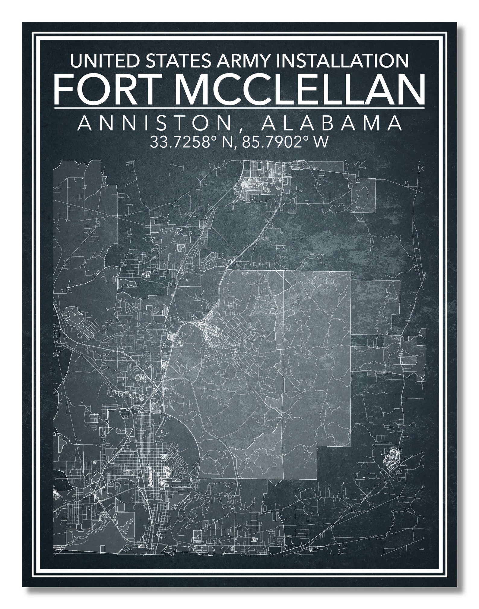 Wall Art Map Print of Fort Mcclellan Alabama United States Etsy