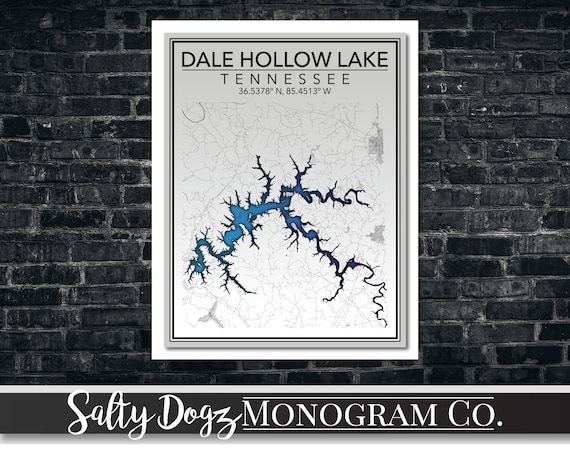 Wall Art Map Print of Dale Hollow Lake Tennessee | Etsy