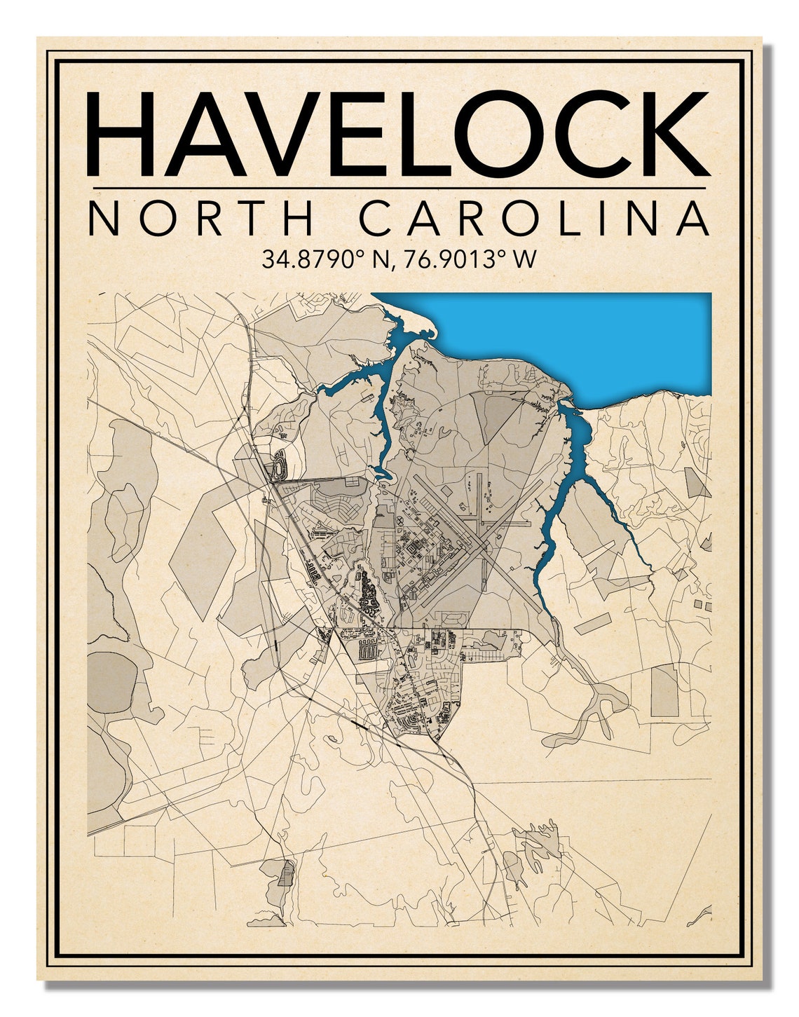 Wall Art Map of Havelock North Carolina  Etsy