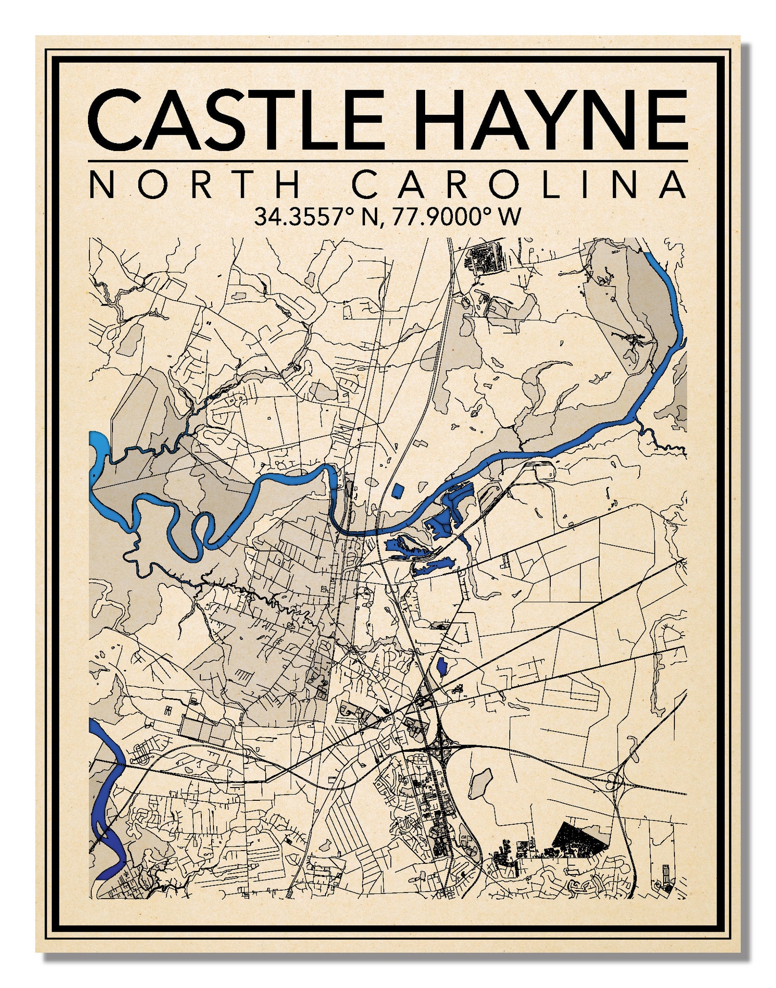 Wall Art Map Print of Castle Hayne North Carolina Etsy UK
