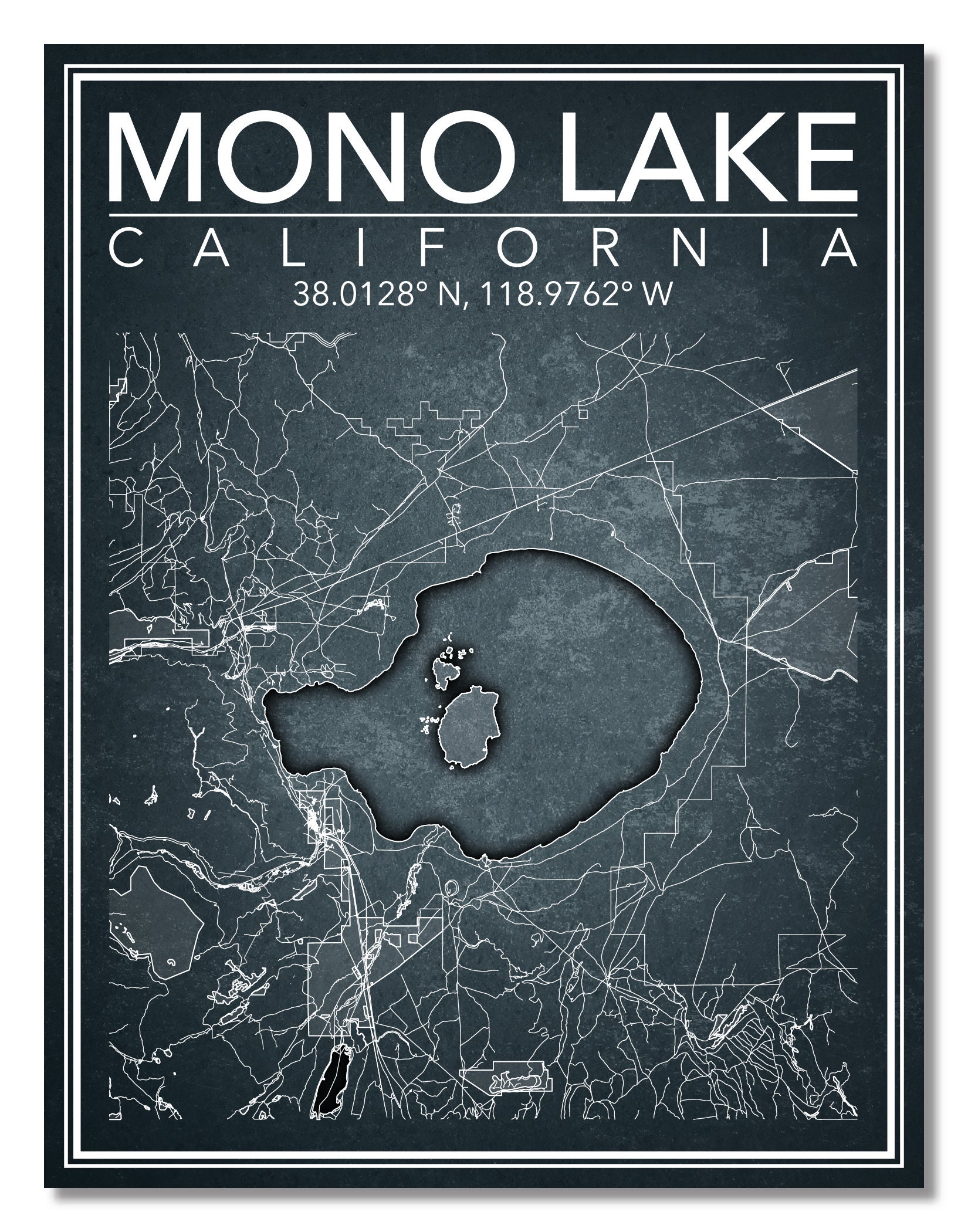 Wall Art Map Print of Mono Lake California Etsy