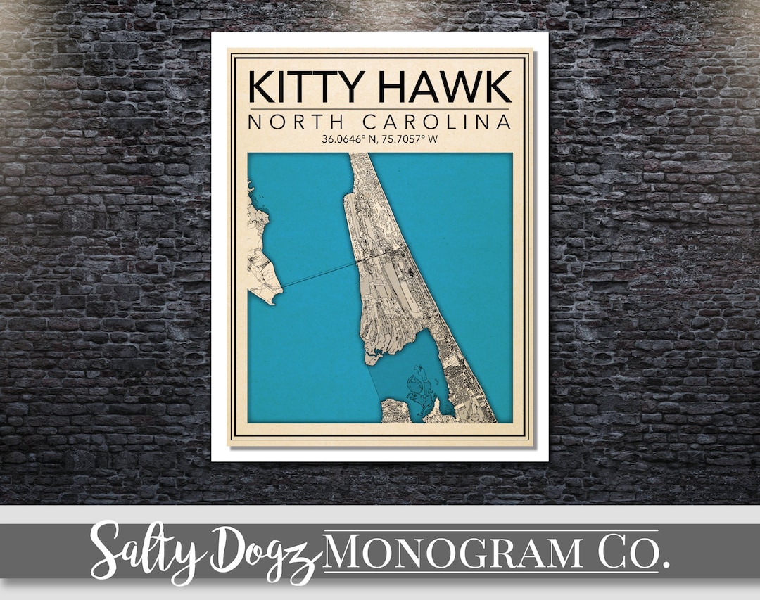 Wall Art Map Kitty Hawk, North Carolina Etsy