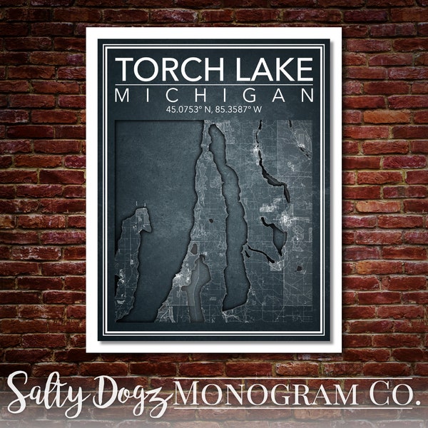 Wall Art Map Print of Torch Lake, Torch Lake Township, Antrim County, Michigan!