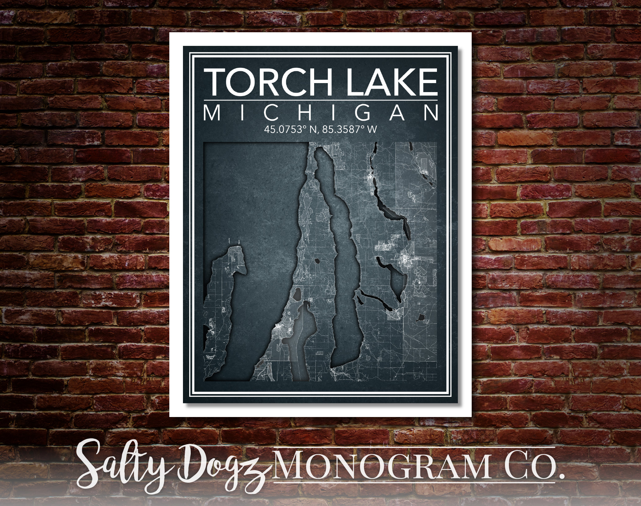 Wall Art Map Print of Torch Lake, Torch Lake Township, Antrim County, Michigan!