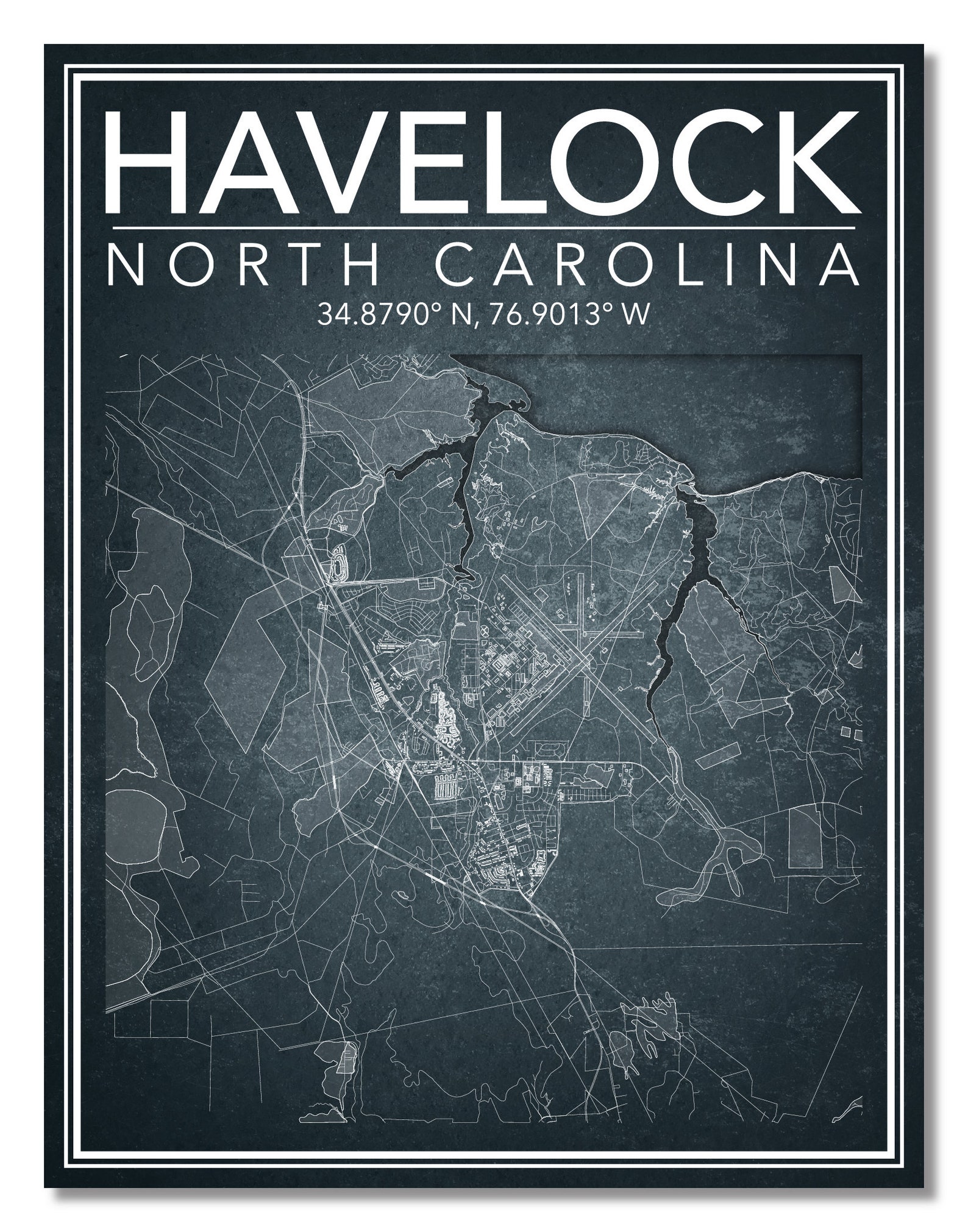 Wall Art Map of Havelock North Carolina Etsy