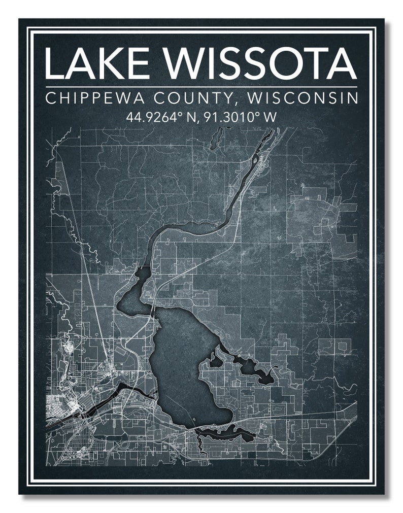 Wall Art Map Print of Lake Wissota, Town of Lafayette, Chippewa County