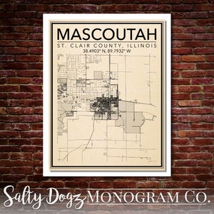 Wall Art Map Print of Mascoutah, Saint Clair County, Illinois!