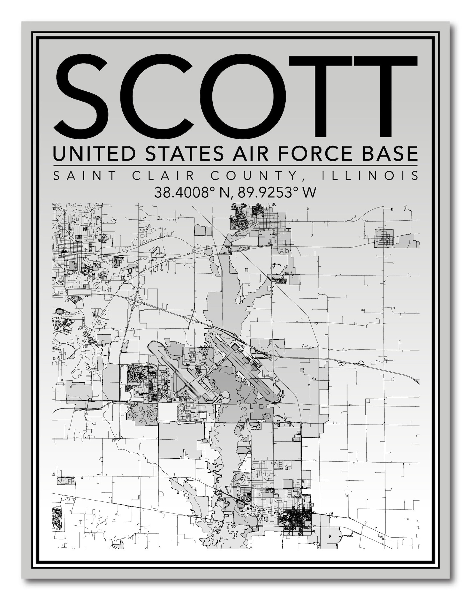 Wall Art Map Print of United States Scott Air Force Base Etsy France