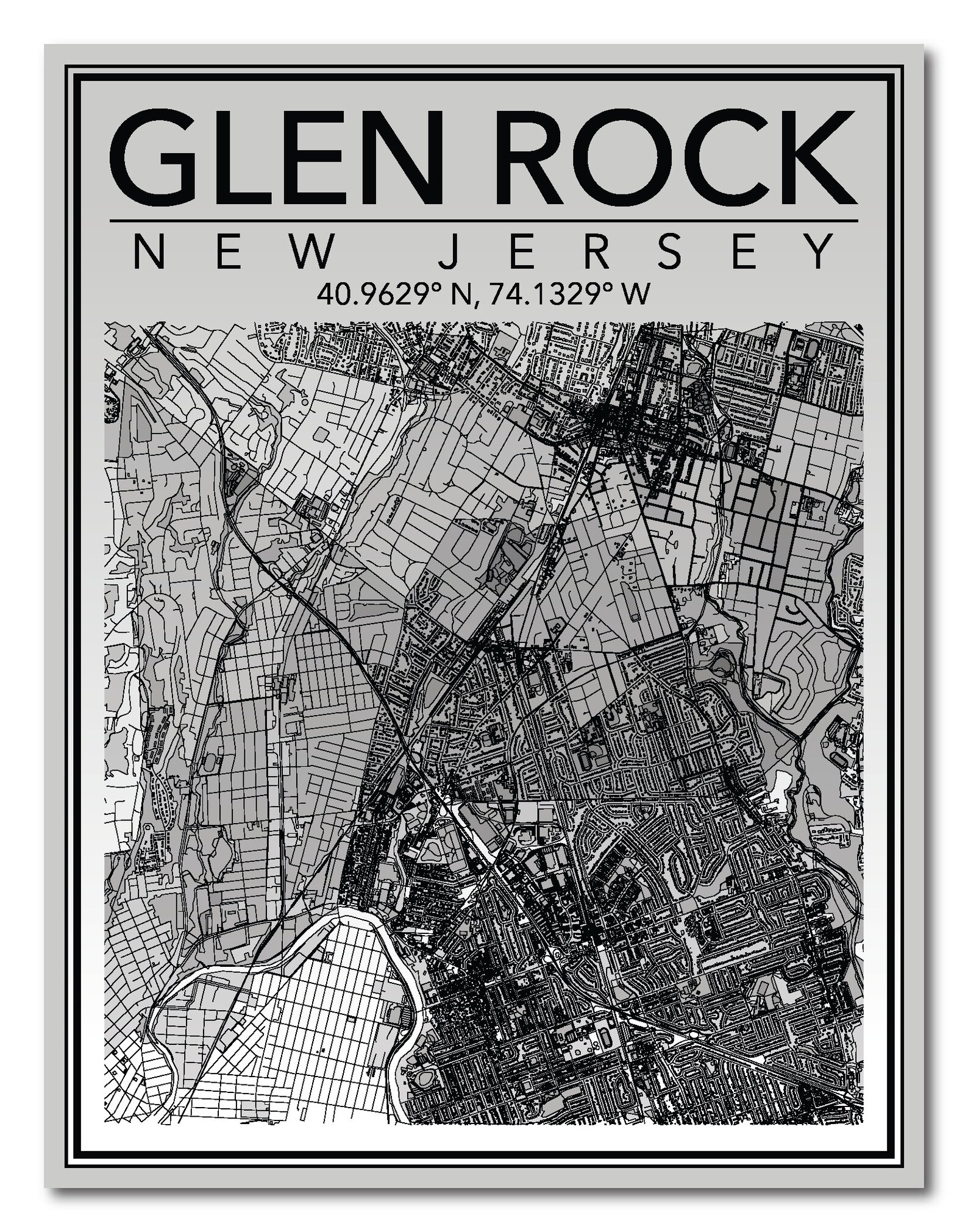 Wall Art Map Print of Glen Rock New Jersey Etsy