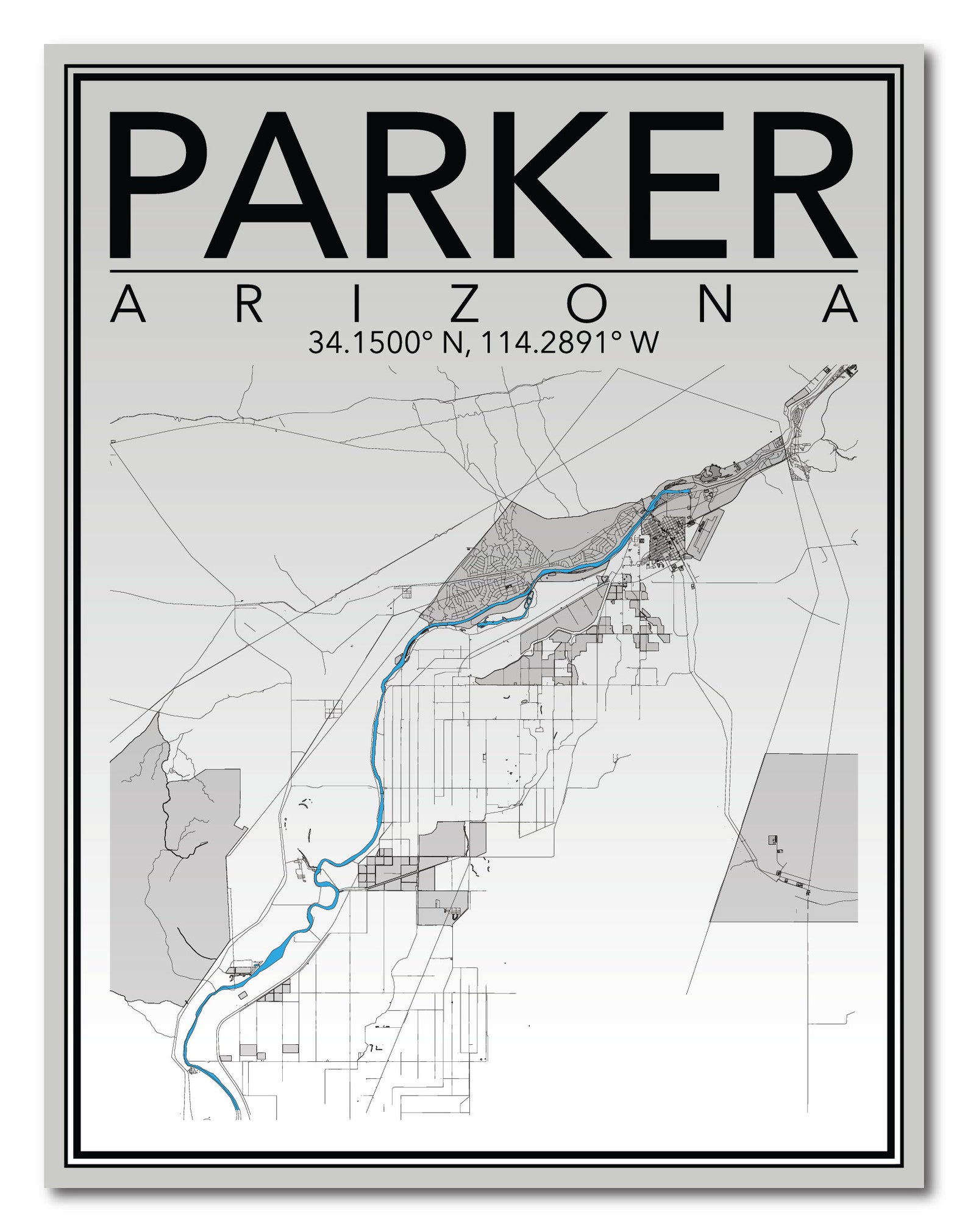 Wall Art Map Print of Parker Arizona Etsy