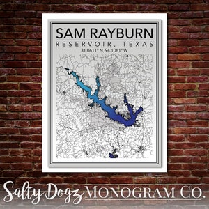 Wall Art Map Print of Sam Rayburn Reservoir, Texas!