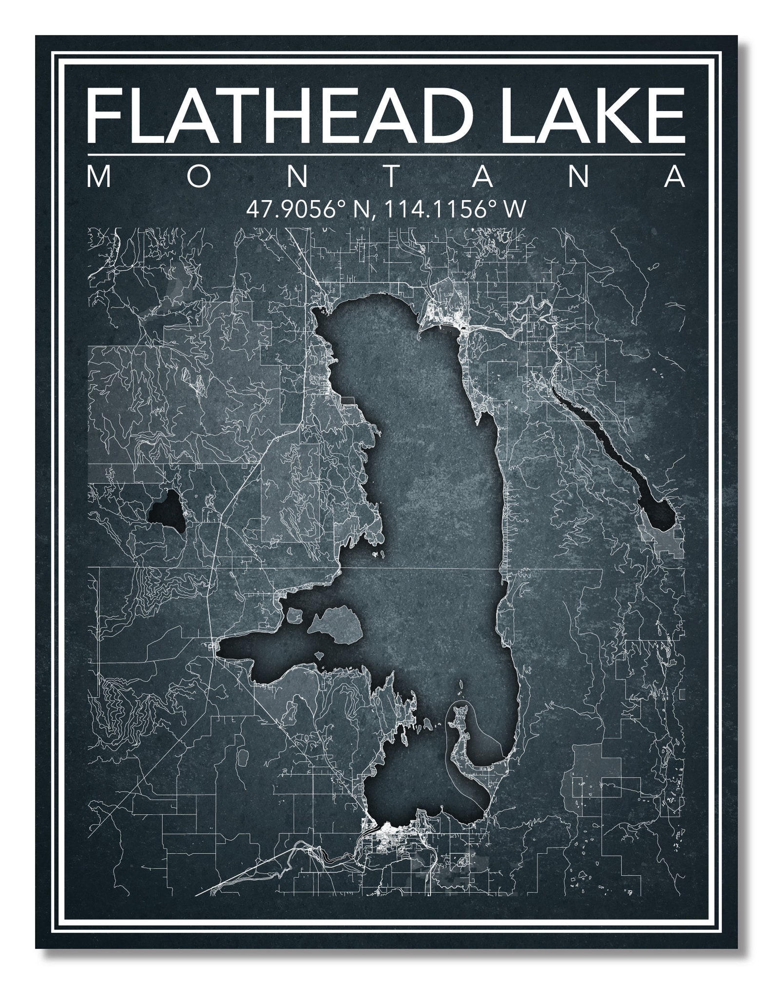 Wall Art Map Print of Flathead Lake Montana Etsy