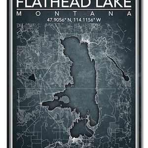 Wall Art Map Print of Flathead Lake, Montana - Etsy