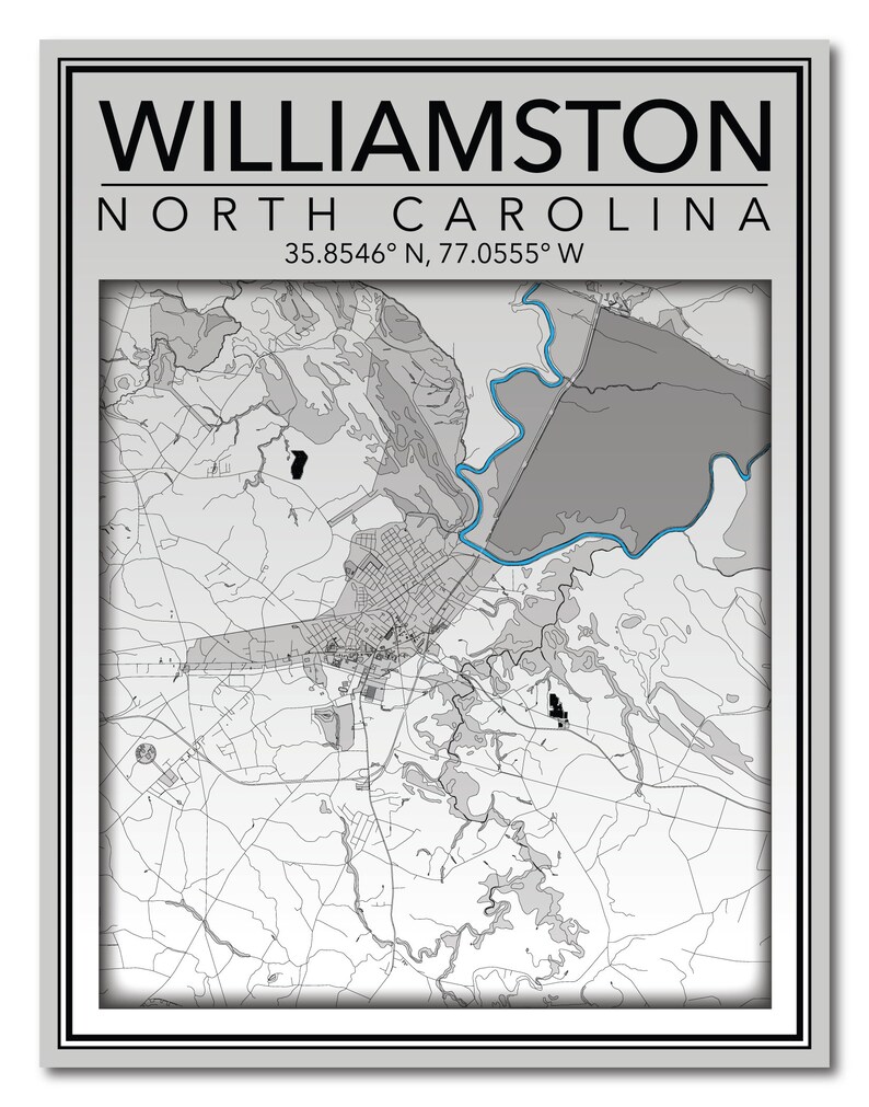 Wall Art Map Print of Williamston North Carolina Etsy