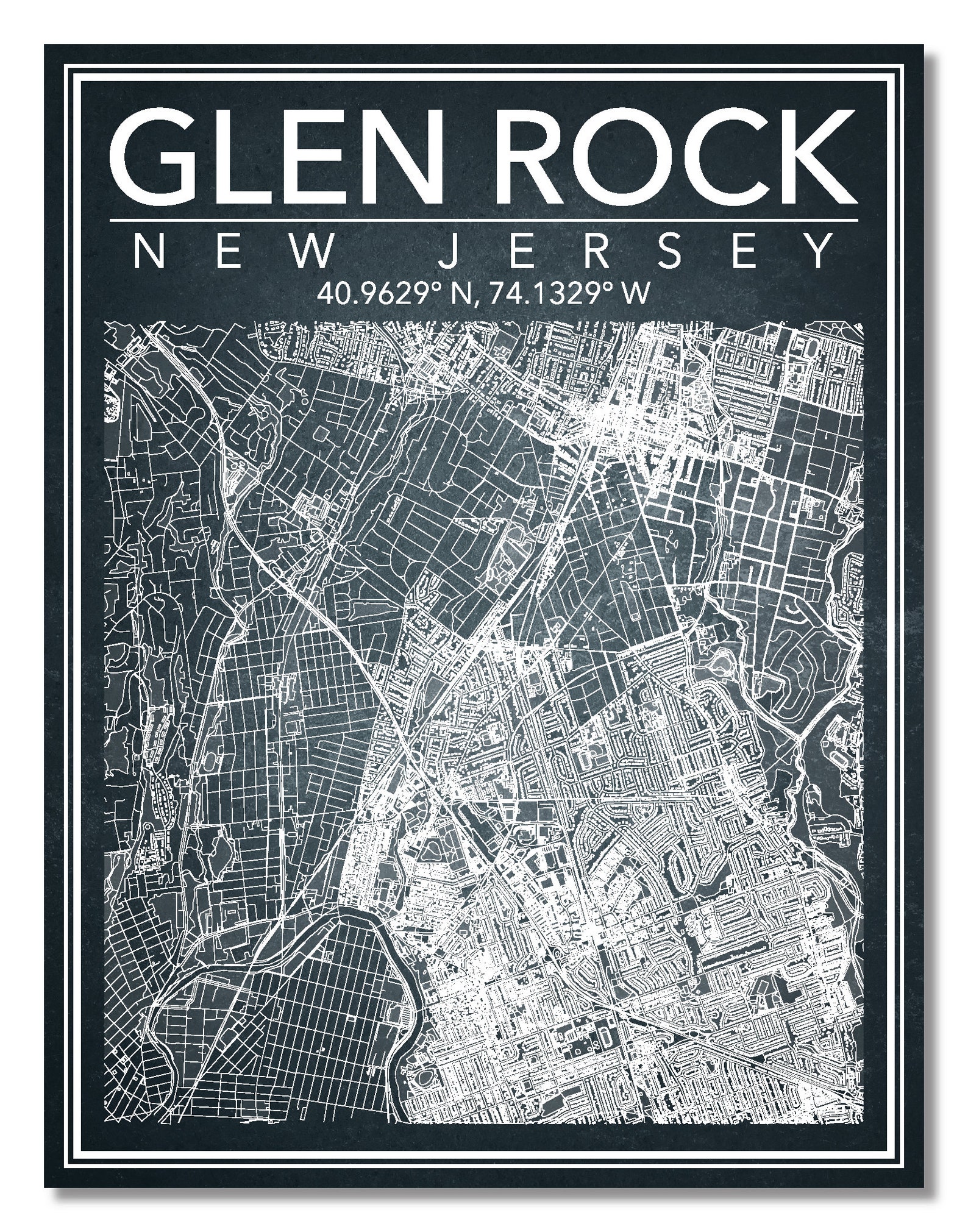 Wall Art Map Impression de Glen Rock New Jersey Etsy France