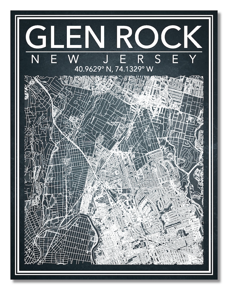 Wall Art Map Print of Glen Rock New Jersey Etsy