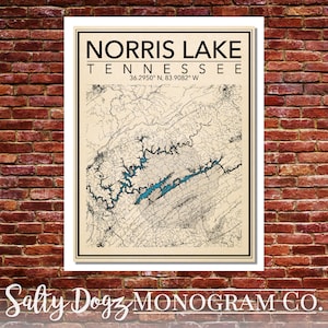 Wall Art Map Print of Norris Lake, Tennessee!!